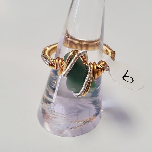 "Lucky Green" Green aventurine Handmade Wire Wrap Ring Size 9 - Picture 3 of 7
